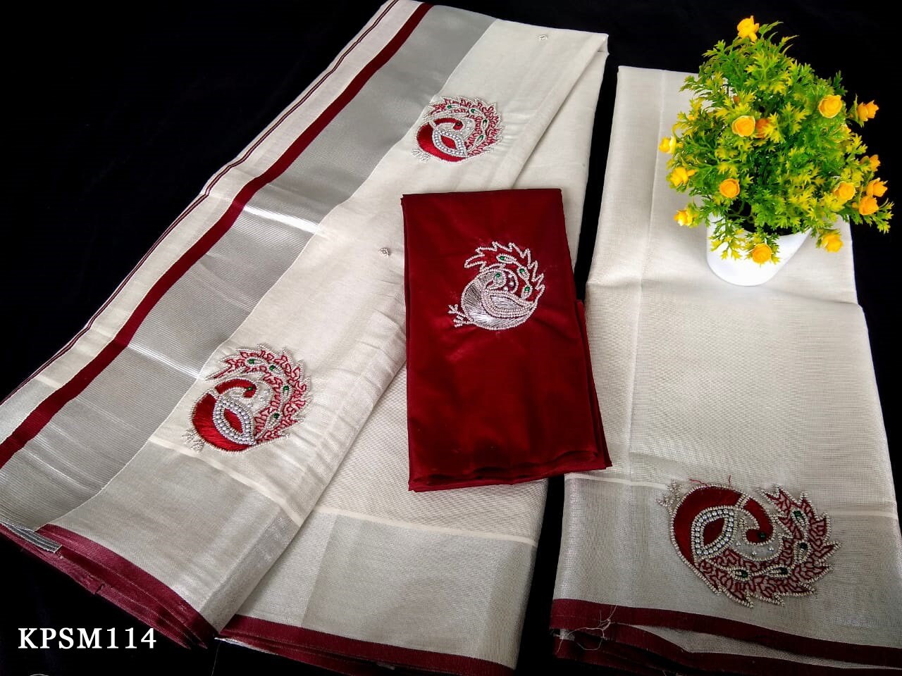 Silver Tissue Set Mundu / set saree with Blouse Material or ready to wear blouse / Kerala traditional / Handmade /Onam,Vishu Set Mundu