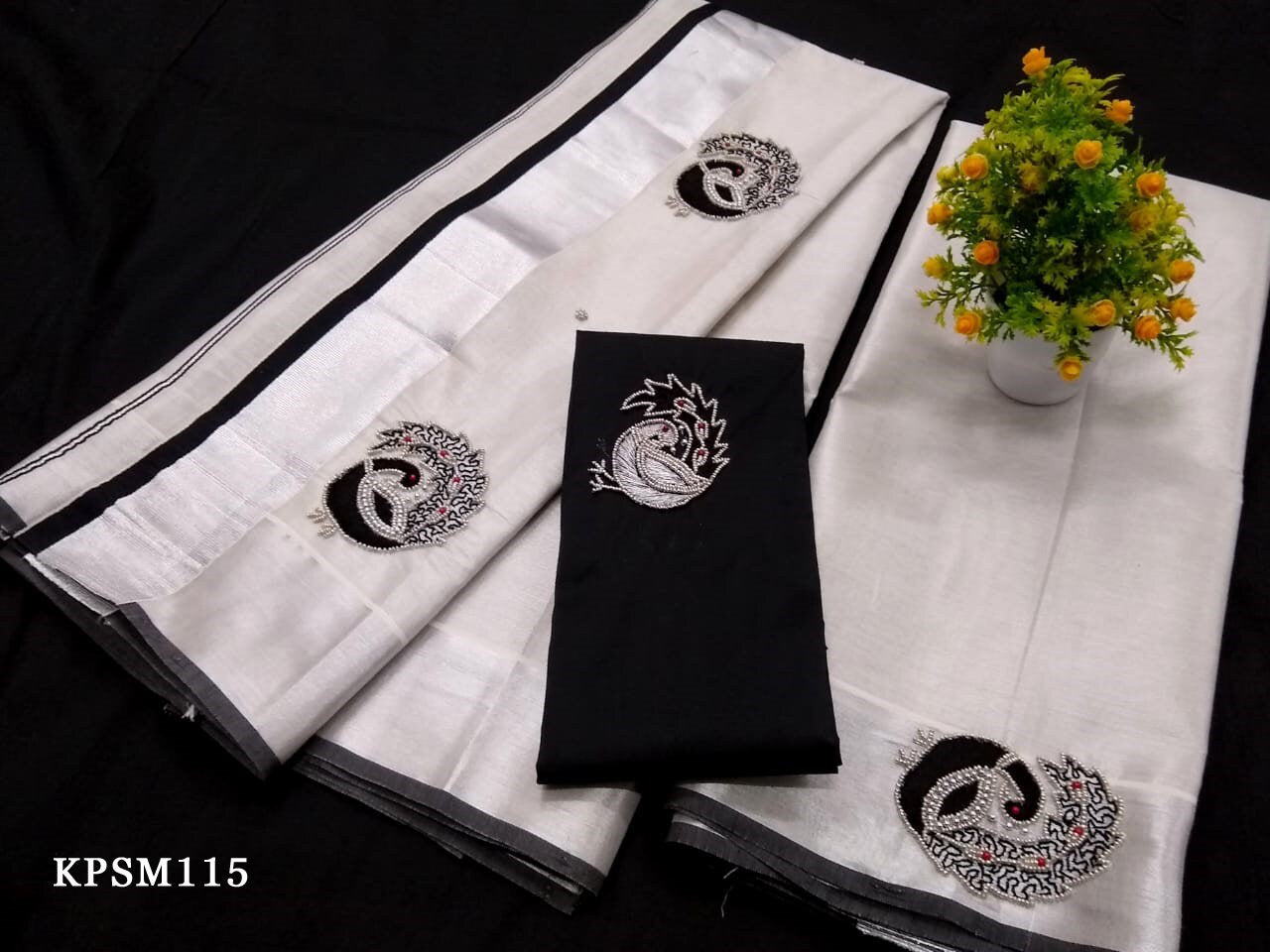 Silver Tissue Set Mundu / set saree with Blouse Material or ready to wear blouse / Kerala traditional / Handmade /Onam,Vishu Set Mundu