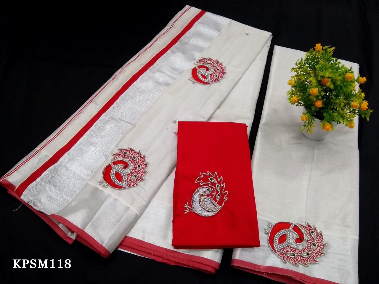 Silver Tissue Set Mundu / set saree with Blouse Material or ready to wear blouse / Kerala traditional / Handmade /Onam,Vishu Set Mundu