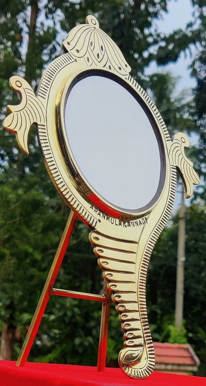 Aranmula Mirror, Original Aaranmula Kannadi Handmade, Conch with back stand large old model, Home decor,  Metal mirror, Divine with Hologram