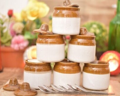 Ceramic Dining Table Pickle Jars, Earthenware, Achar Barani, Traditional, Can store salt, pickle, candy,  jam, spices, curry/ Kitchenware