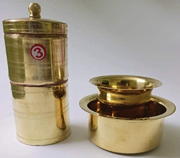 Brass Coffee Traditional Filter + 4 nos  Brass Tumbler and  Dabara  set / Kumbakonam Degree Coffee Filter/ Traditional /