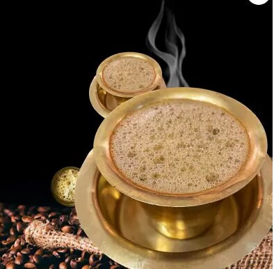 Brass Coffee Traditional Filter + 4 nos  Brass Tumbler and  Dabara  set / Kumbakonam Degree Coffee Filter/ Traditional /