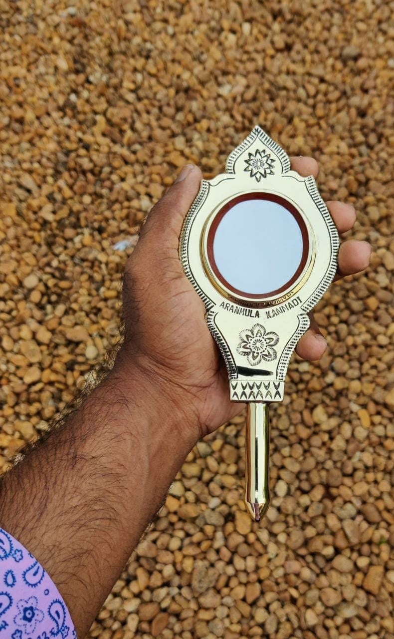 Original Aranmula Mirror/ Aaranmula Kannadi Handmade /Valkannadi with two  flower punched,Magic Metal  mirror,Home decor ,Traditional,Divine