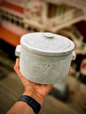 Cooking Pot With Handle And Lid, Biryani Pot (TREATED),Soapstone kitchenware ,natural, Kalchatti,Naturopathy,Earthenware,Traditional cook