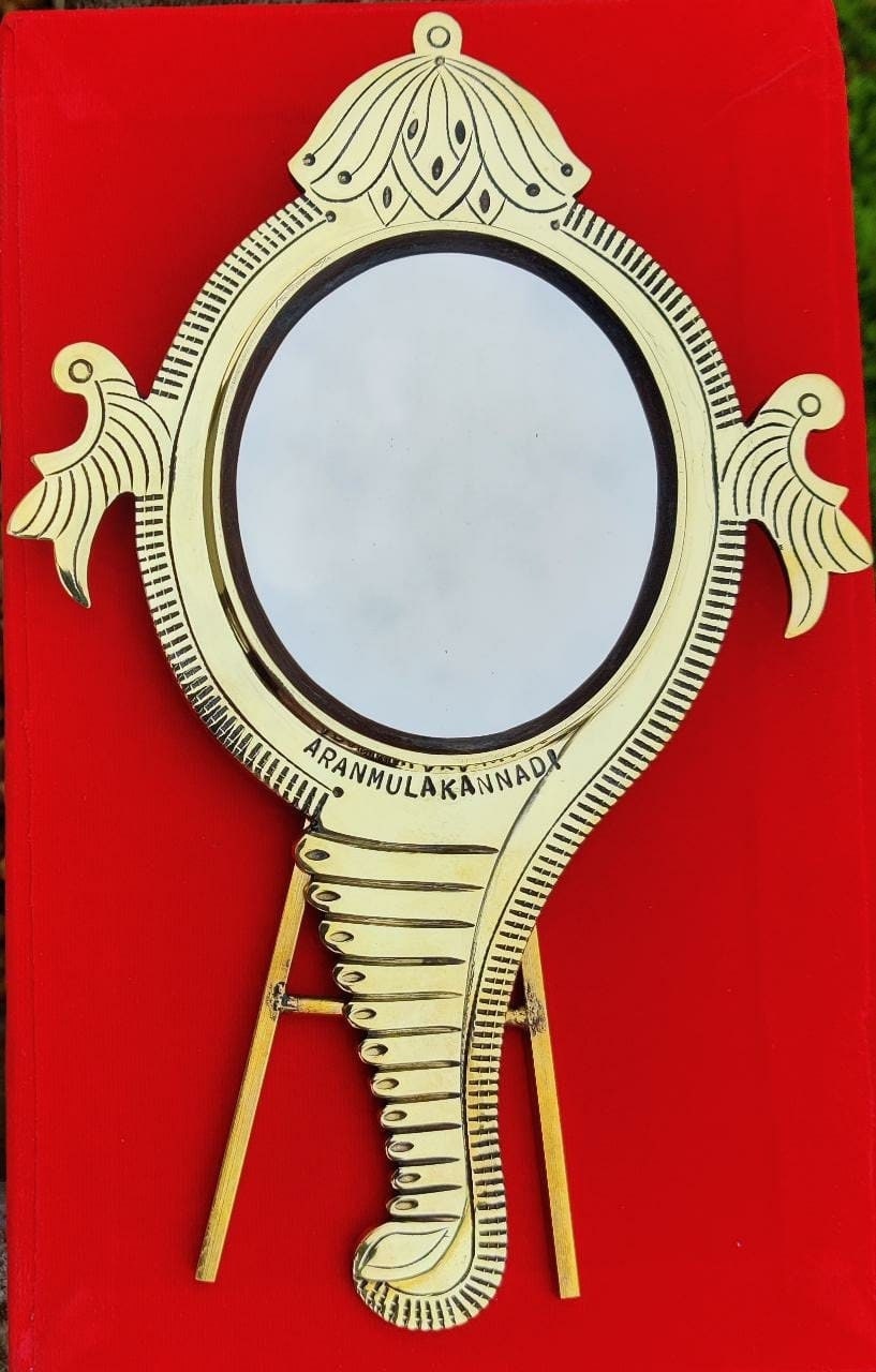 Aranmula Mirror, Original Aaranmula Kannadi Handmade, Conch with back stand large old model, Home decor,  Metal mirror, Divine with Hologram