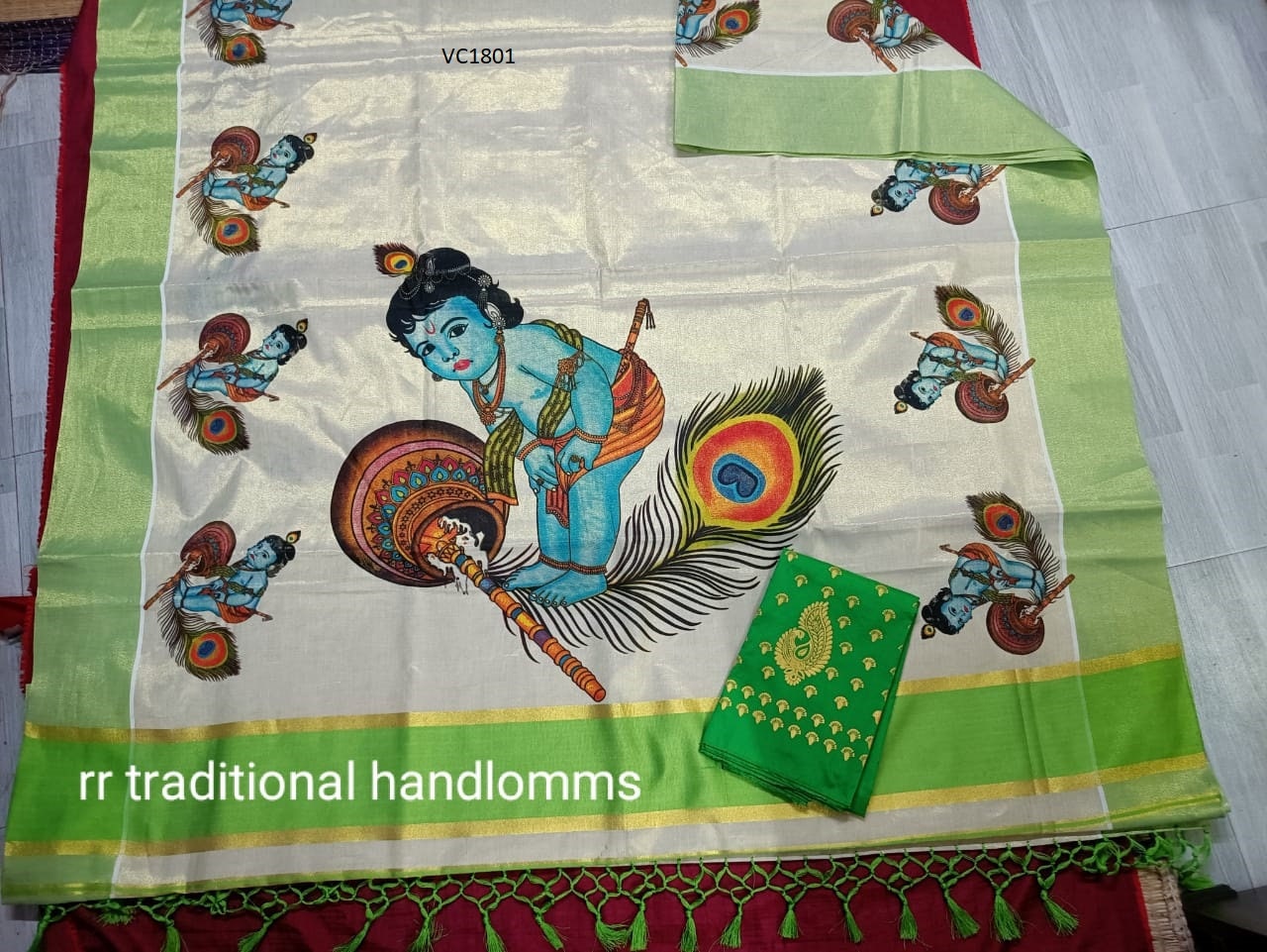 Kerala traditional big mural printed Tissue  Saree with stiched Blouse or non stiched blouse Material, Beautiful Kerala designs