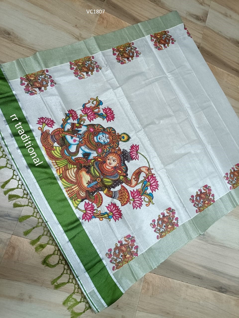 Kerala traditional big mural printed Tissue  Saree with stiched Blouse or non stiched blouse Material, Beautiful Kerala designs