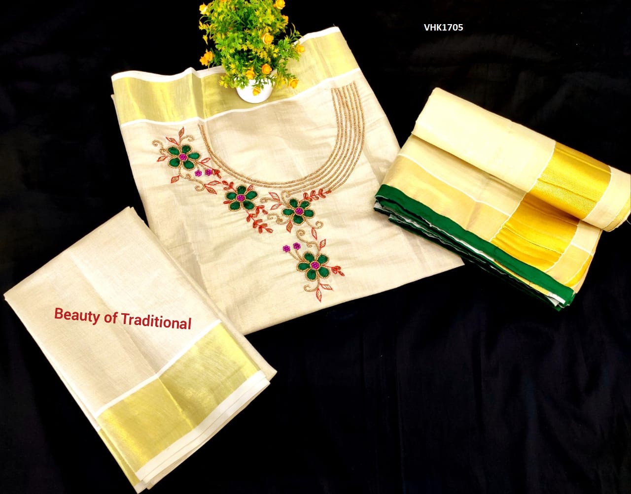 Golden Tissue Churidar / Stitched or Material / Indian Traditional Women Clothing / Onam,Vishu, Pooja, Marriage, Birthday Wear