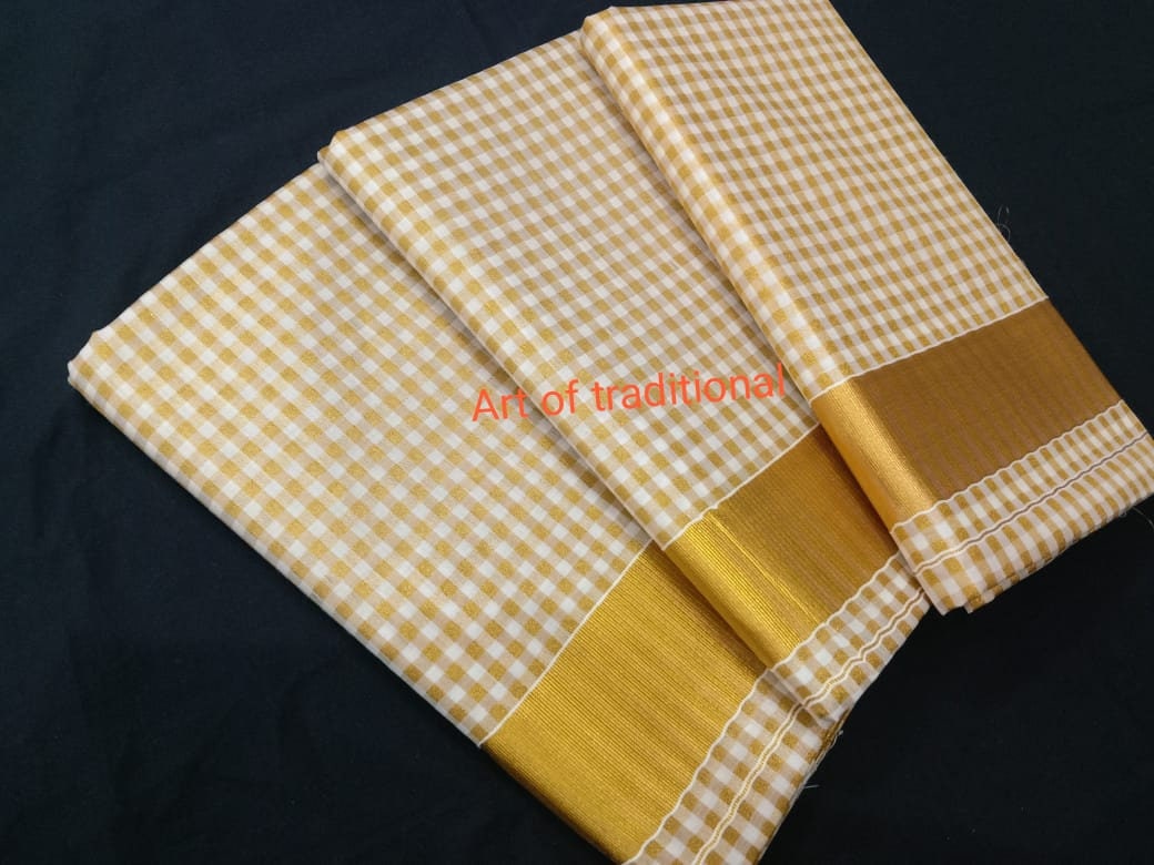 Kerala Traditional  Tissue full stripped Set  Saree with stitched Blouse /Handmade designs / Onam, Vishu Birthday, Festival wear