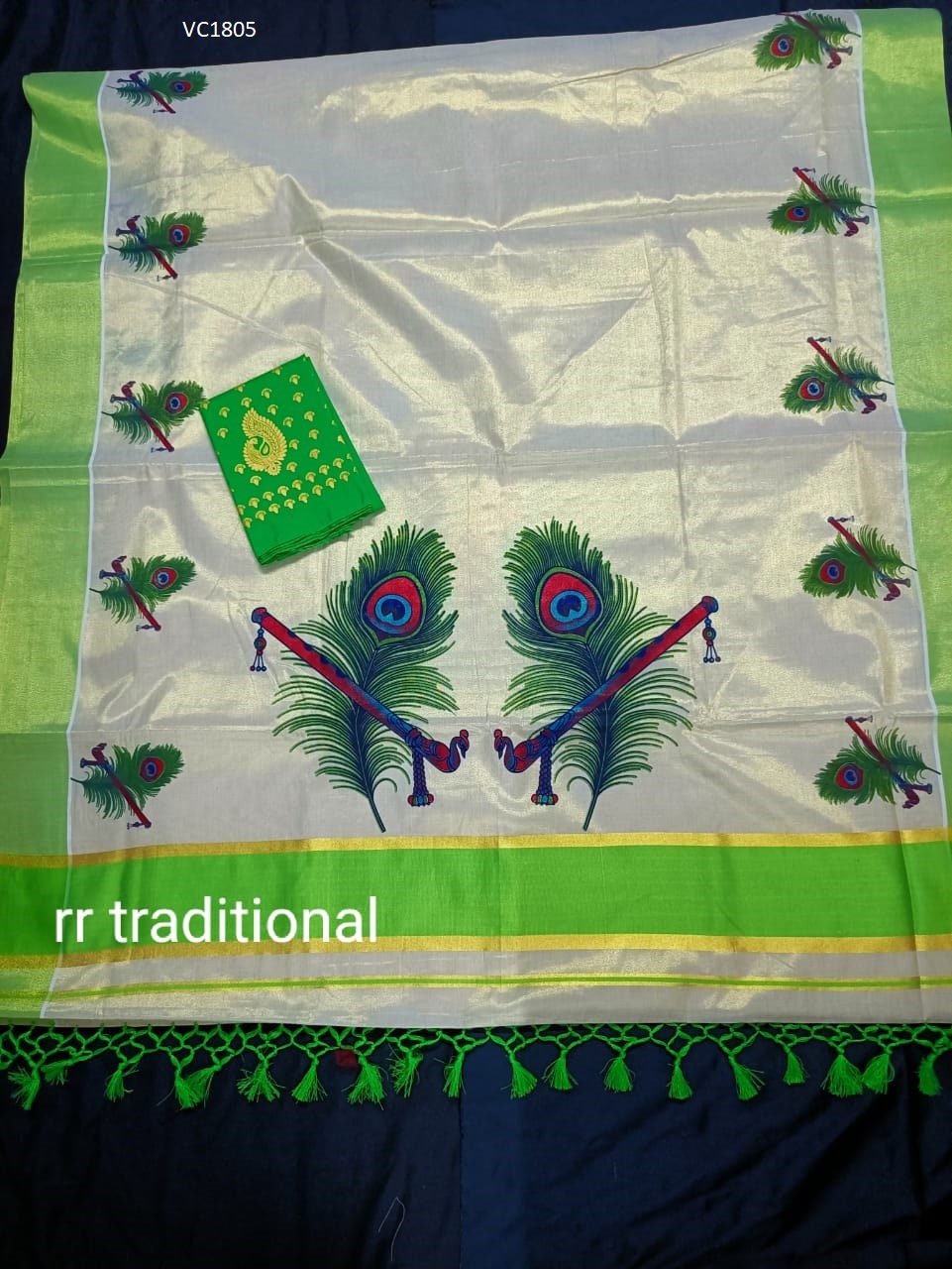 Kerala traditional big mural printed Tissue  Saree with stiched Blouse or non stiched blouse Material, Beautiful Kerala designs