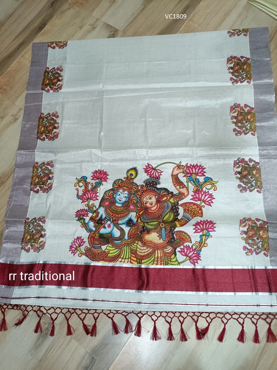 Kerala traditional big mural printed Tissue  Saree with stiched Blouse or non stiched blouse Material, Beautiful Kerala designs