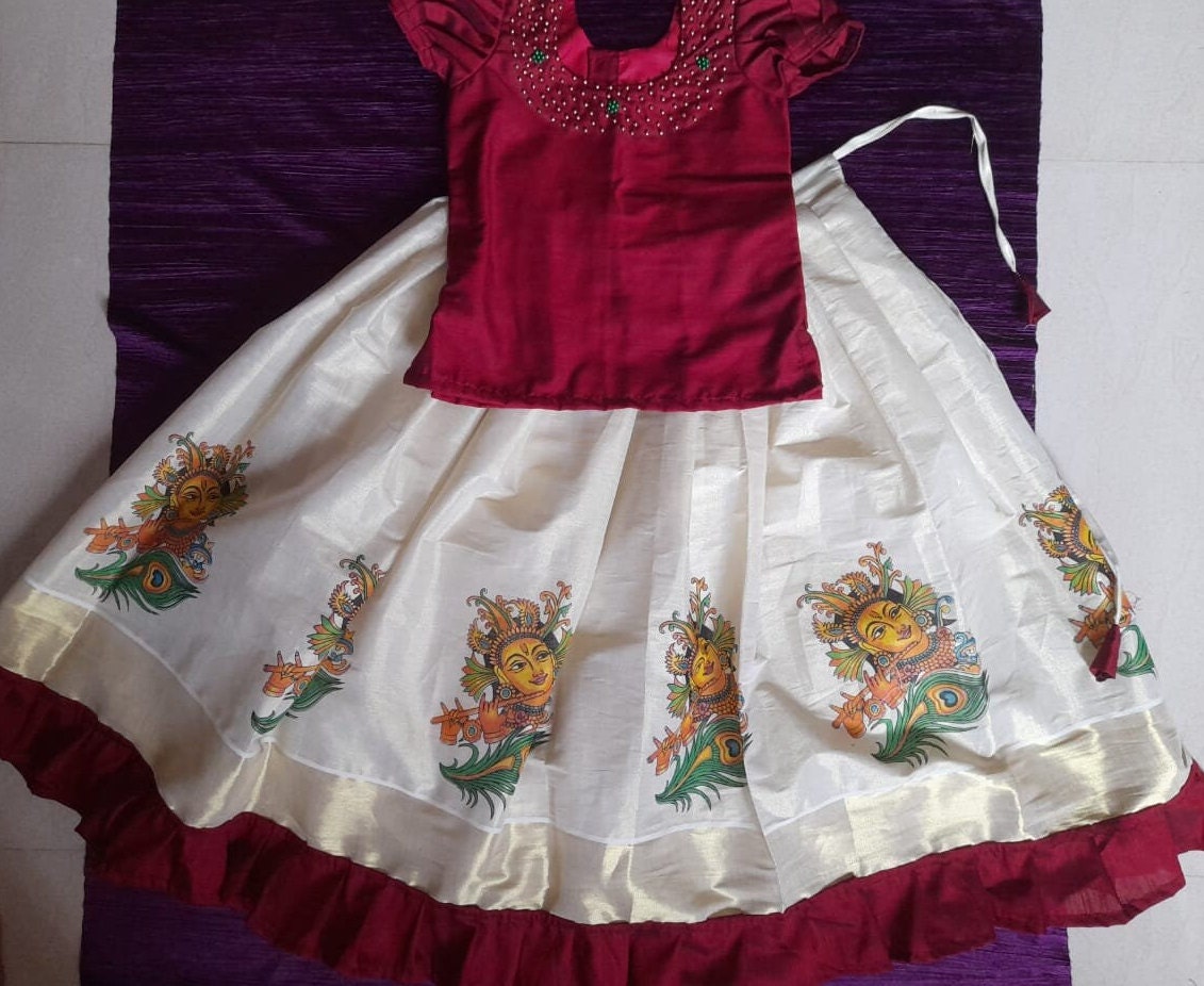 Pattu Pavadai Blouse for age 1 - 15 years Girl child traditional wear, Kids Indian Silk Frock,Onam,Vishu, Christmas,Birthday,Marriage