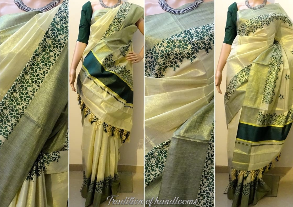 Kerala Traditional  Tissue Kunjalam  Set  Saree with Stitched Blouse / Handmade designs /Indian traditional /Onam, Birthday, Festival