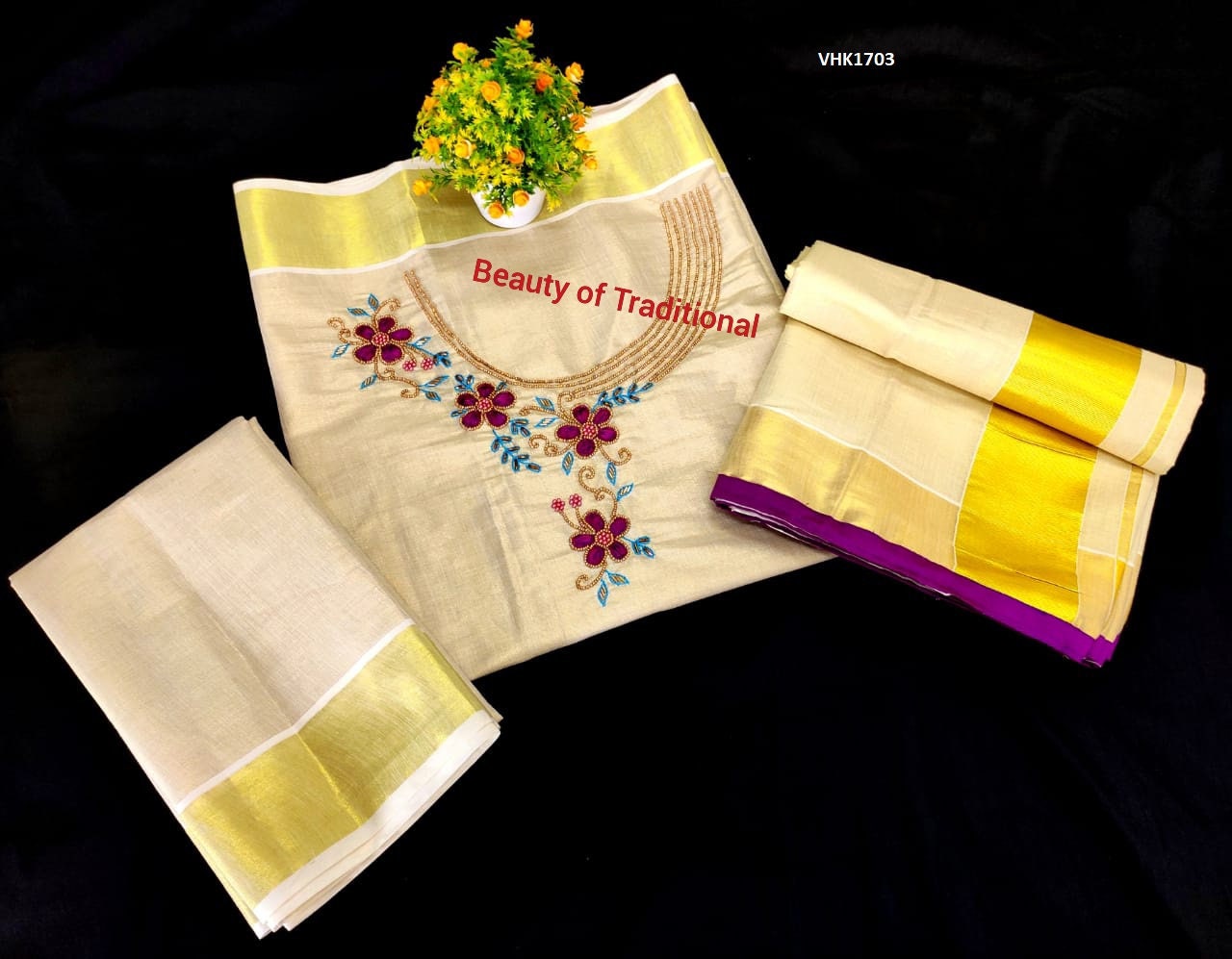 Golden Tissue Churidar / Stitched or Material / Indian Traditional Women Clothing / Onam,Vishu, Pooja, Marriage, Birthday Wear