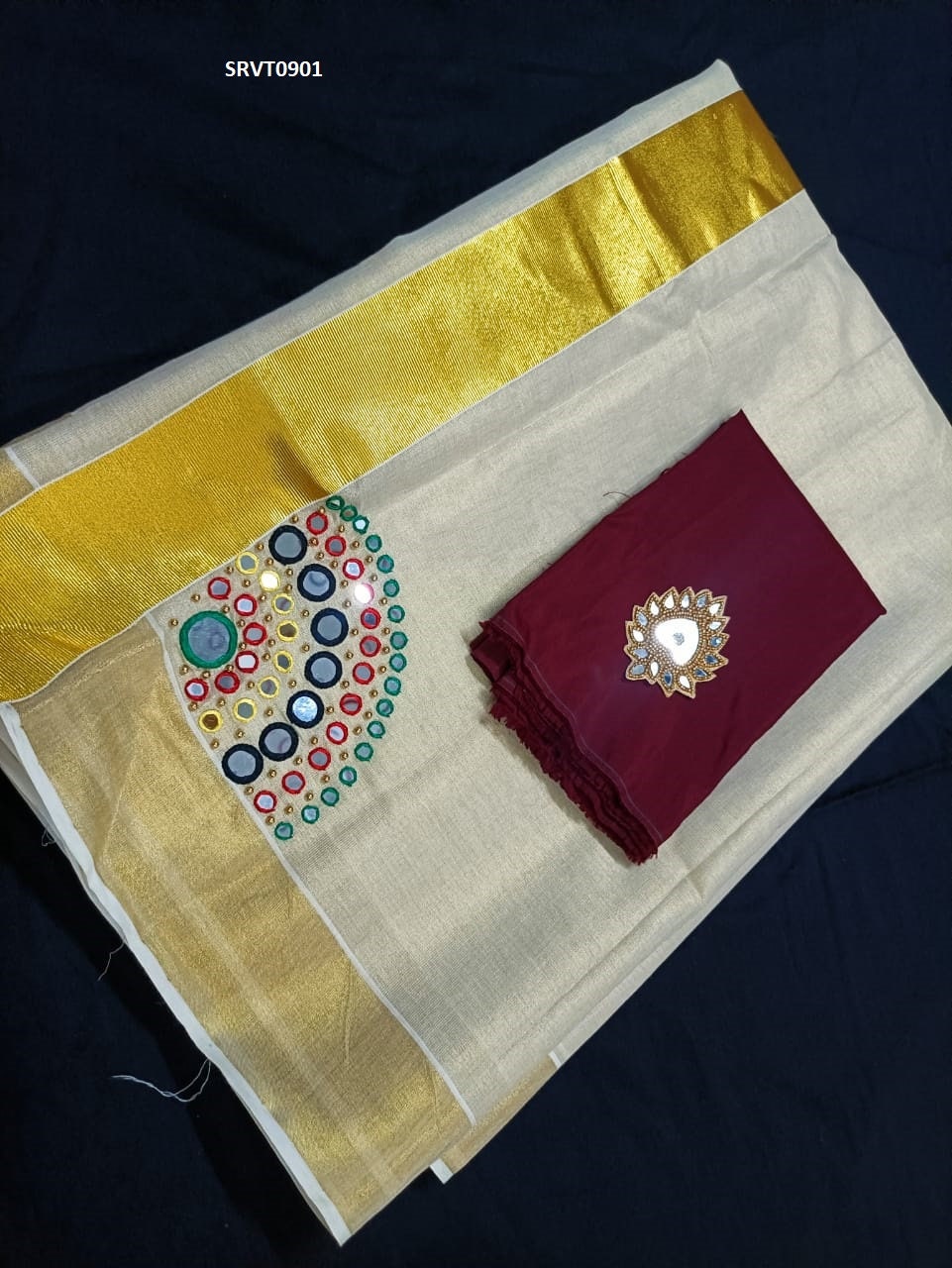 Kerala Golden tissue Mirror handwork saree, Indian traditional, Handmade designs, Traditional, Onam,Vishu Special Saree, Birthday, Festival