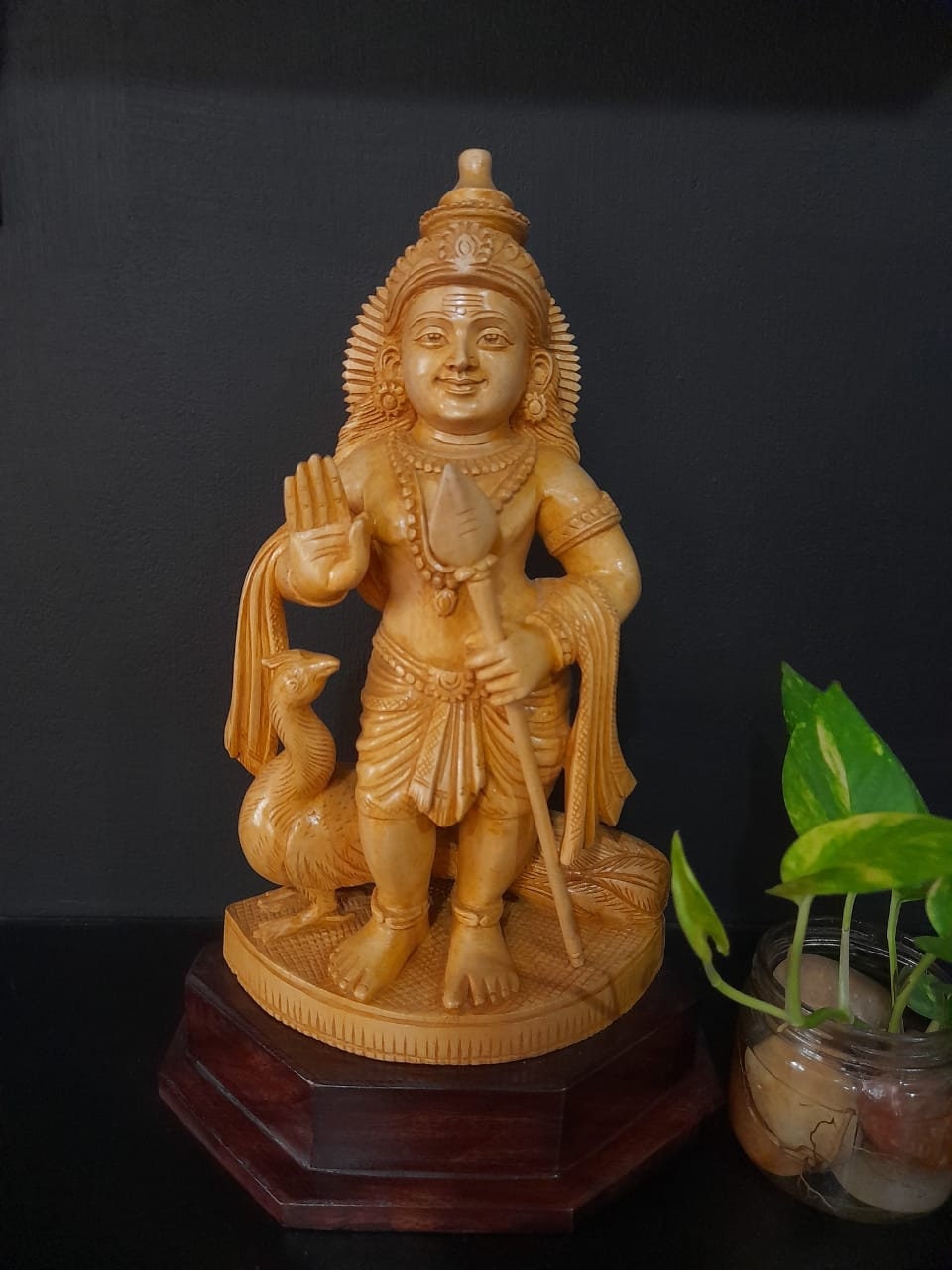 Murugan Swamy Kartikeya 1 ft Wooden statue , Kumaraswamy idol, Subramanya Shanmukha, Murugan Murti,Lord Murugan with PeacockHouse warm gift