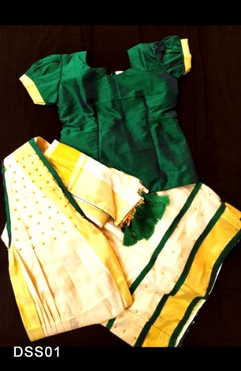 Kerala Tissue  Davani Skirt Stitched Free Size  for girls / Davani Set/ Traditional Girls Clothing / Handmade Designs