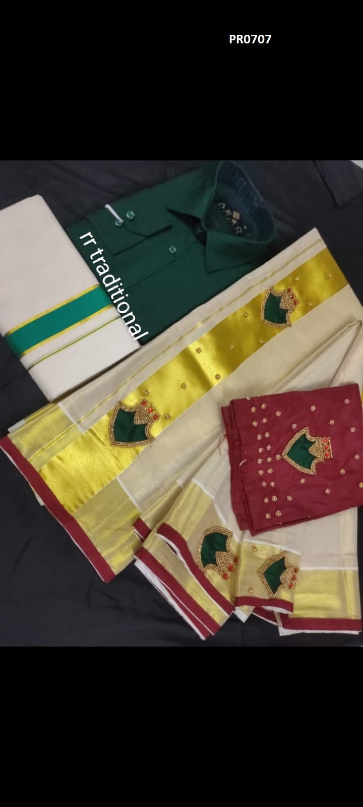 Tissue Hand work Set Mundu  with Blouse Material and Men&#39;s Shirt Dhoti, Combo Pack, Onam, Vishu Set Mundu, Birth day, New year, Marriage