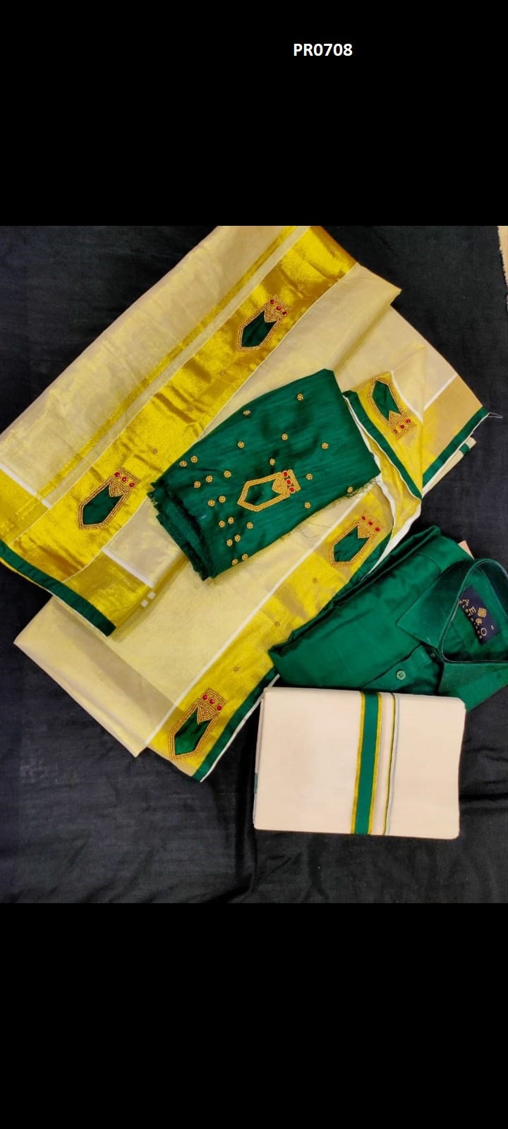 Tissue Hand work Set Mundu  with Blouse Material and Men&#39;s Shirt Dhoti, Combo Pack, Onam, Vishu Set Mundu, Birth day, New year, Marriage