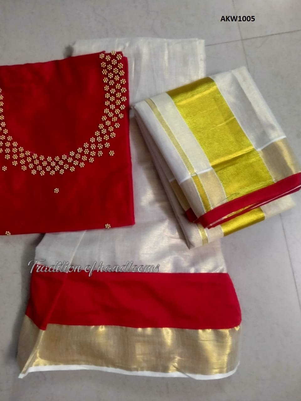 Kerala Golden Tissue Hand worked  Davani Material, Skirt stitched and Blouse material / Stitched Blouse, Onam, Vishu Wear, Dhavani, Lehanka