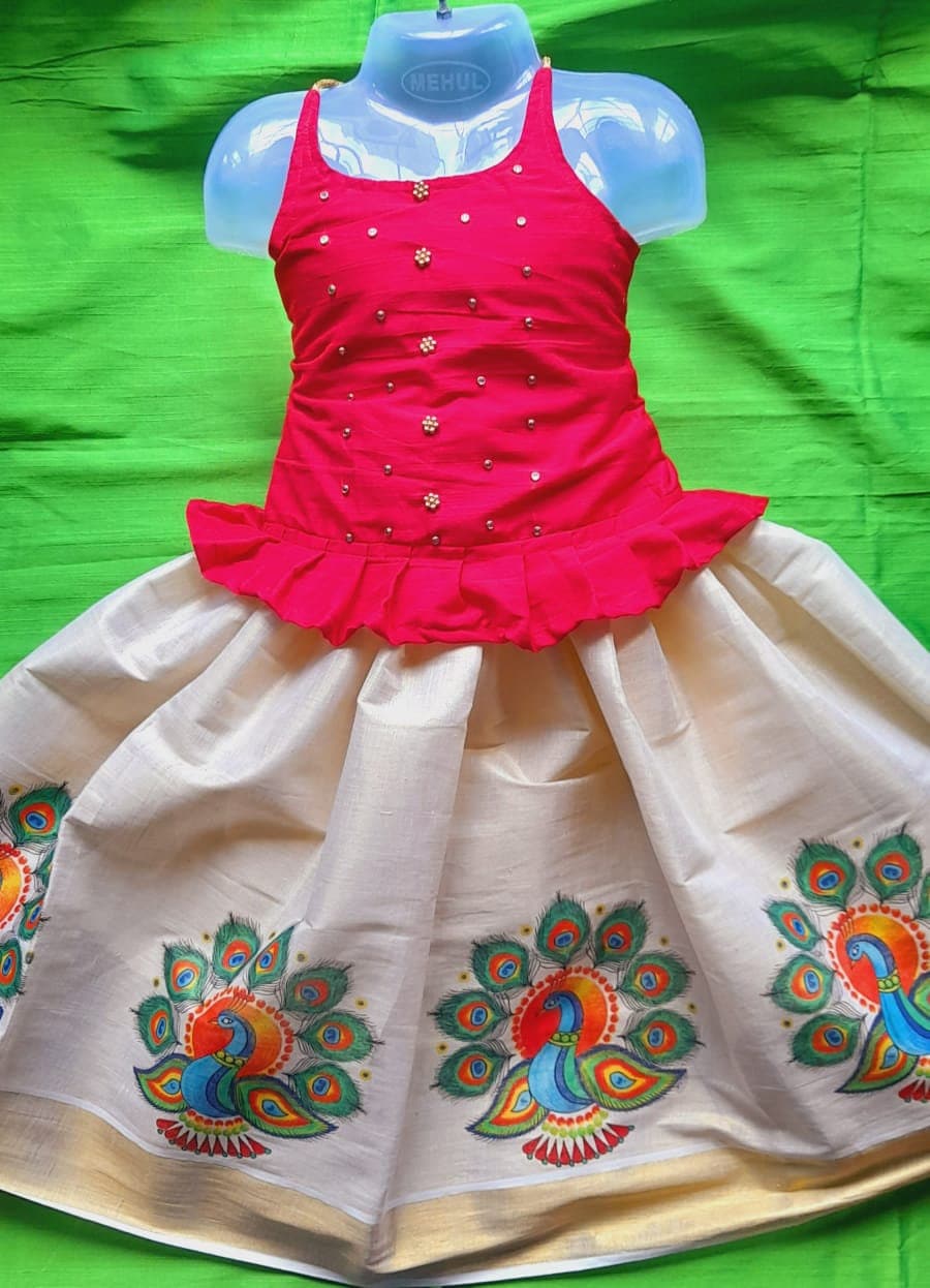 Pattu Pavadai Blouse for age 1 - 15 years Girl child traditional wear, Kids Indian Silk Frock,Onam,Vishu, Christmas,Birthday,Marriage