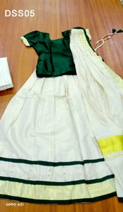 Kerala Tissue  Davani Skirt Stitched Free Size  for girls / Davani Set/ Traditional Girls Clothing / Handmade Designs