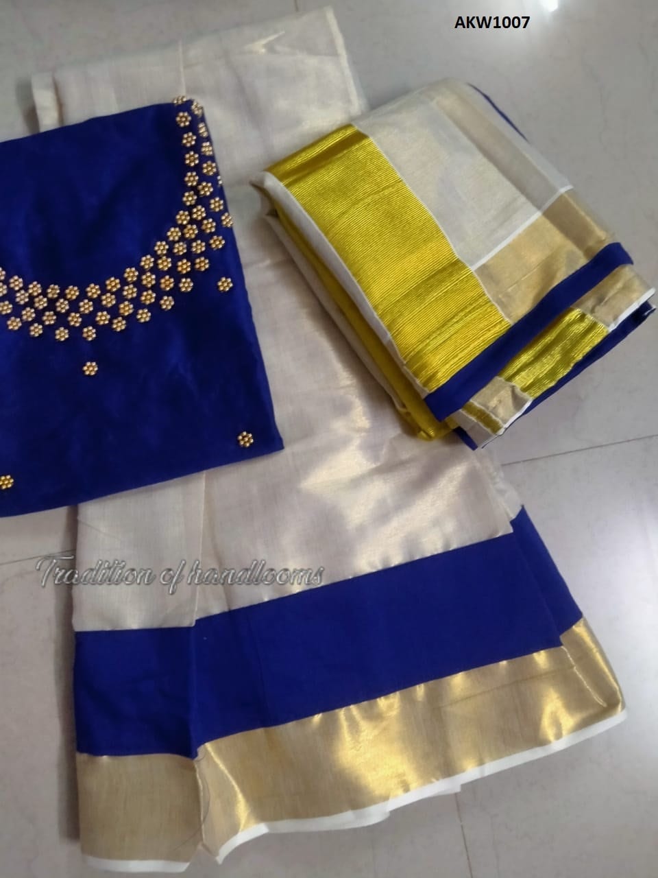 Kerala Golden Tissue Hand worked  Davani Material, Skirt stitched and Blouse material / Stitched Blouse, Onam, Vishu Wear, Dhavani, Lehanka