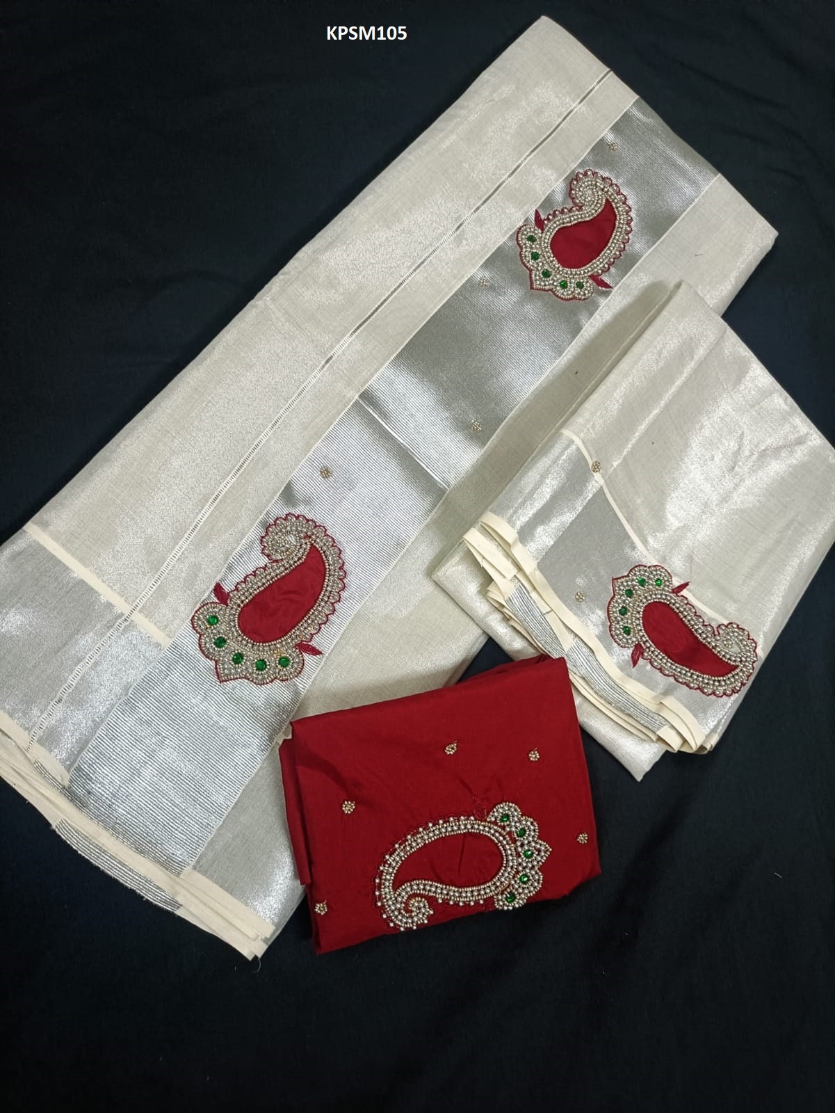 Silver Tissue Set Mundu with Blouse Material or ready to wear Blouse/ Kerala traditional women clothing/ Handmade designs/Onam,Vishu special