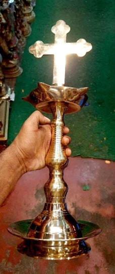 Christian Oil lamp  with plain  Cross,Christian Traditional Lantern,Kurishu Vilakku,Kerala traditional christian nilavilakku,Cross on diya