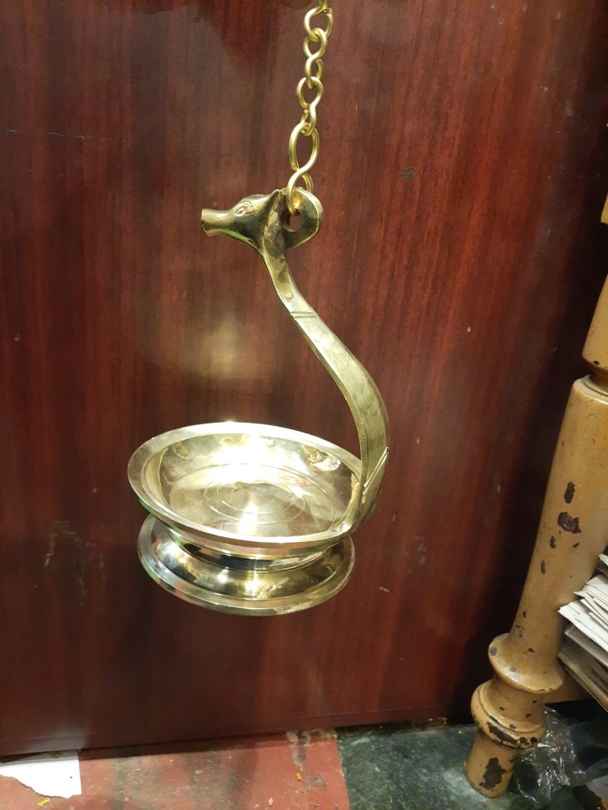 Bronze Kuthu Vilakku with 1 feet Brass Chain /Thongu Vilakku/Hanging  Diya, Kuthira  Vilakku, Horse Headed Oil Lamp for Temple & Pooja room