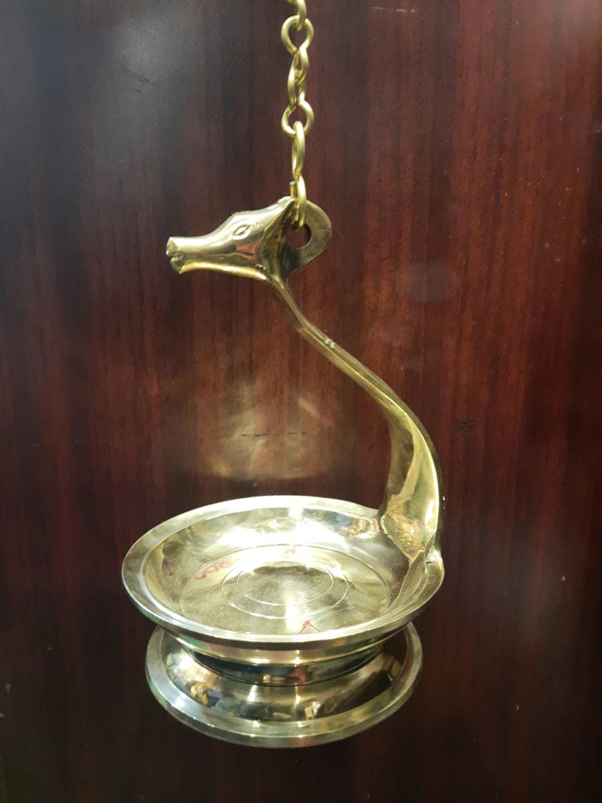 Bronze Kuthu Vilakku with 1 feet Brass Chain /Thongu Vilakku/Hanging  Diya, Kuthira  Vilakku, Horse Headed Oil Lamp for Temple & Pooja room