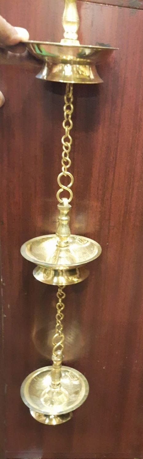 Fancy Diya,   Brass 3 nos Thooku Vilakku with Brass Chain ,Kerala Traditional Vilakku /Thongu Vilakku/Hanging  Diya,Hanging Lamp