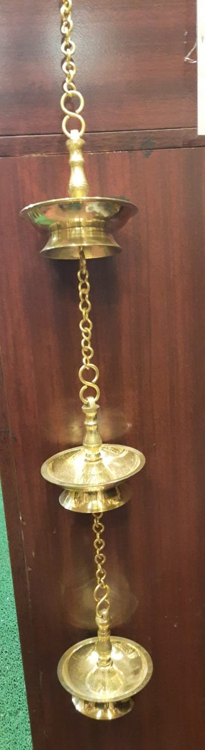 Fancy Diya,   Brass 3 nos Thooku Vilakku with Brass Chain ,Kerala Traditional Vilakku /Thongu Vilakku/Hanging  Diya,Hanging Lamp