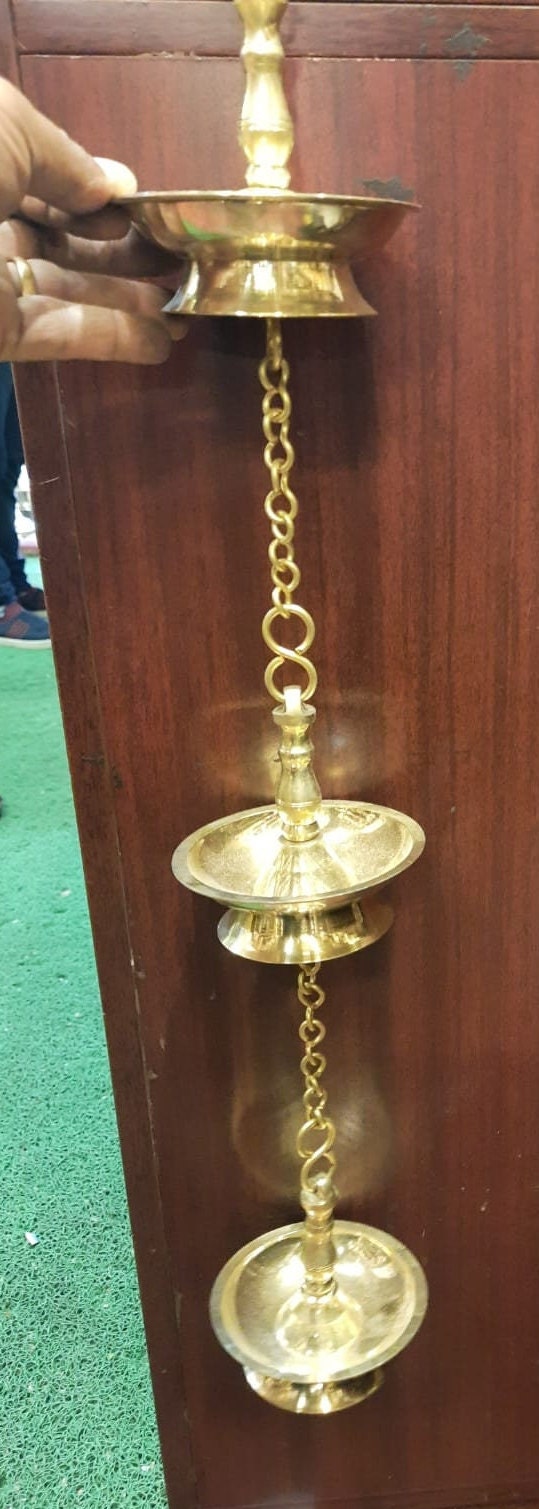 Fancy Diya,   Brass 3 nos Thooku Vilakku with Brass Chain ,Kerala Traditional Vilakku /Thongu Vilakku/Hanging  Diya,Hanging Lamp