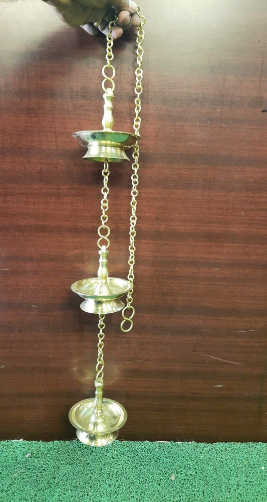 Fancy Diya,   Brass 3 nos Thooku Vilakku with Brass Chain ,Kerala Traditional Vilakku /Thongu Vilakku/Hanging  Diya,Hanging Lamp