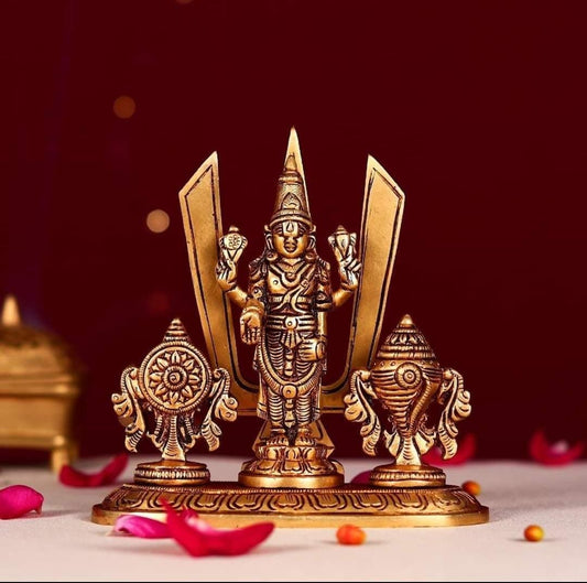 Brass Tirupati Balaji with Shank Chakra, 6 inch Height, Venkateshwara Idol,  Lord Vishnu Idol for Temple, Home