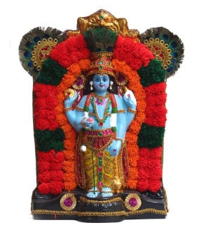 Guruvayoorappan Idol in Fibre ,Lord Vishnu with 4 hands,Vanamala krishnan, Vishu,Vintage Style Wall Decor , Kerala Traditional Home Decor,