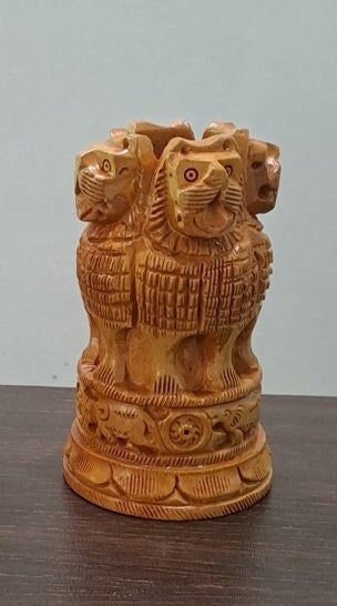 Wooden Ashoka Pillar, Wooden Ashoka Stambh,Ashoka Pillar Indian National Emblem Ideal for Office & Home Decor Showpiece