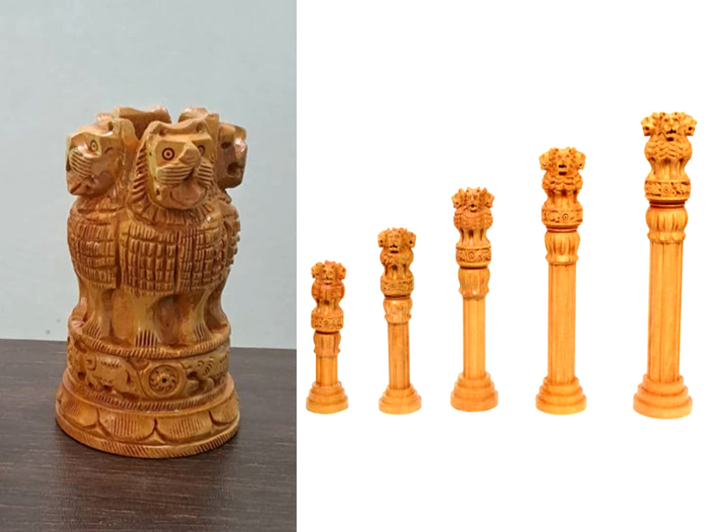 Wooden Ashoka Pillar, Wooden Ashoka Stambh,Ashoka Pillar Indian National Emblem Ideal for Office & Home Decor Showpiece