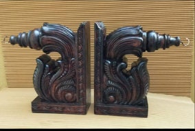 Wooden Hand Carved Wall Bracket Pair, Wall Bracket Corbel Pair Lamp Hanging Hook Door Entrance of House, Wall Decor