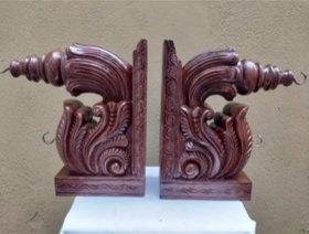 Wooden Hand Carved Wall Bracket Pair, Wall Bracket Corbel Pair Lamp Hanging Hook Door Entrance of House, Wall Decor