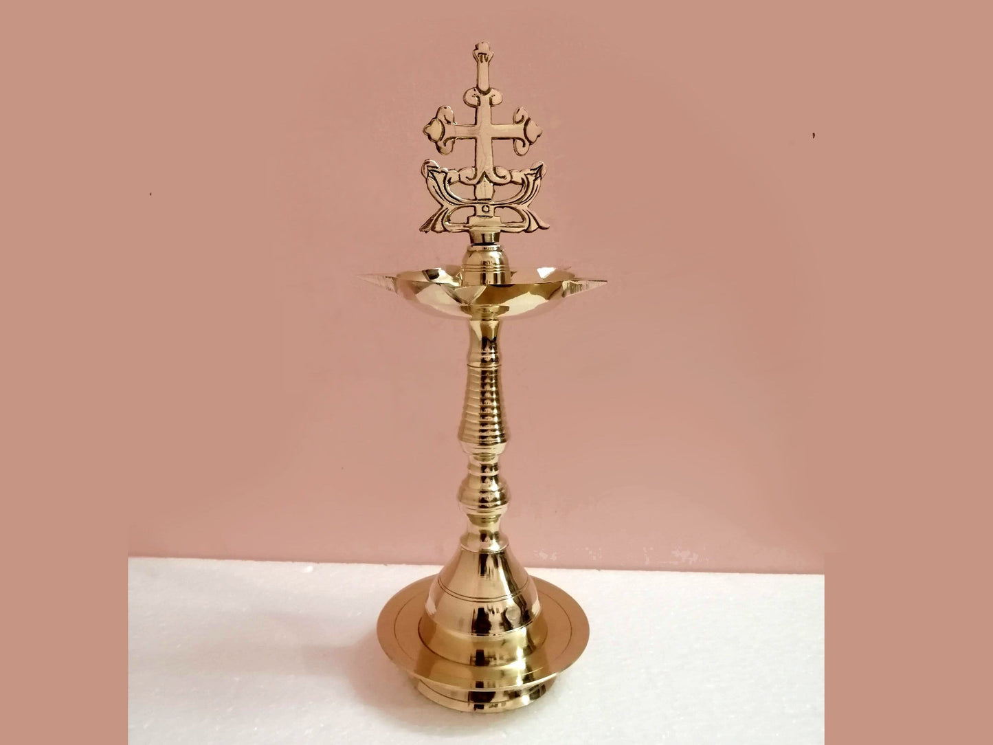 Christian Oil lamp with Sleeba Cross/Christian Traditional Lantern/Kurishu Vilakku,Christian nilavilakku, Cross on diya for Homes,Church etc