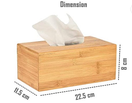 Natural  Bamboo Wooden Tissue Paper Holder Box, Rectangular, 22.5 x 11.5 x 8 cm