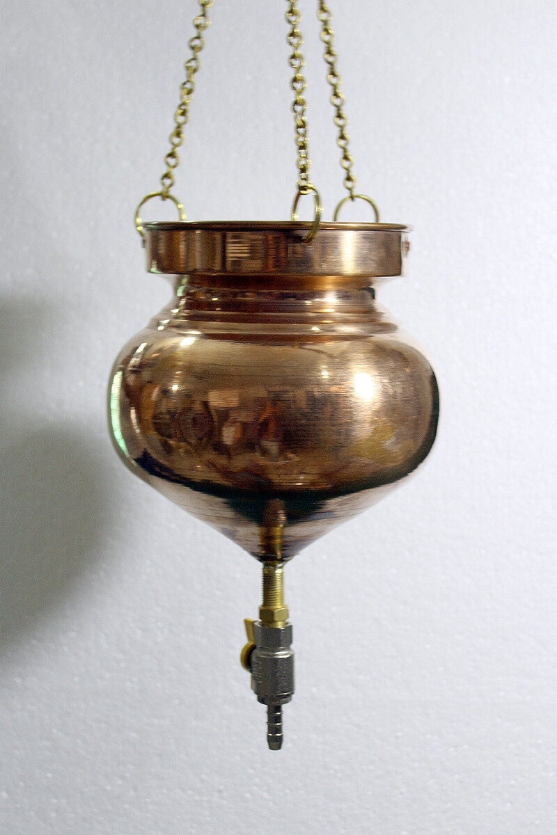 Copper Dhara Vessel Lota type,shirodhara  pot with brass chain, valve,nozzle, Panchakarma Pot,oil therapy,Dhara Patra for Ayurvedic Hospital