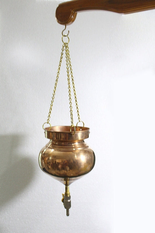 Copper Dhara Vessel Lota type,shirodhara  pot with brass chain, valve,nozzle, Panchakarma Pot,oil therapy,Dhara Patra for Ayurvedic Hospital