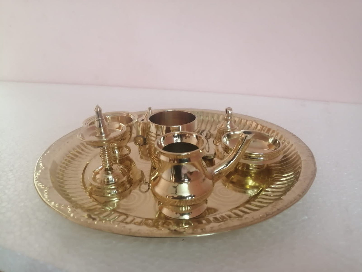 Ashtamangalya Set / Brass Pooja thali Set -Worship thali -Aarti Pooja Thali, Brass Pooja set