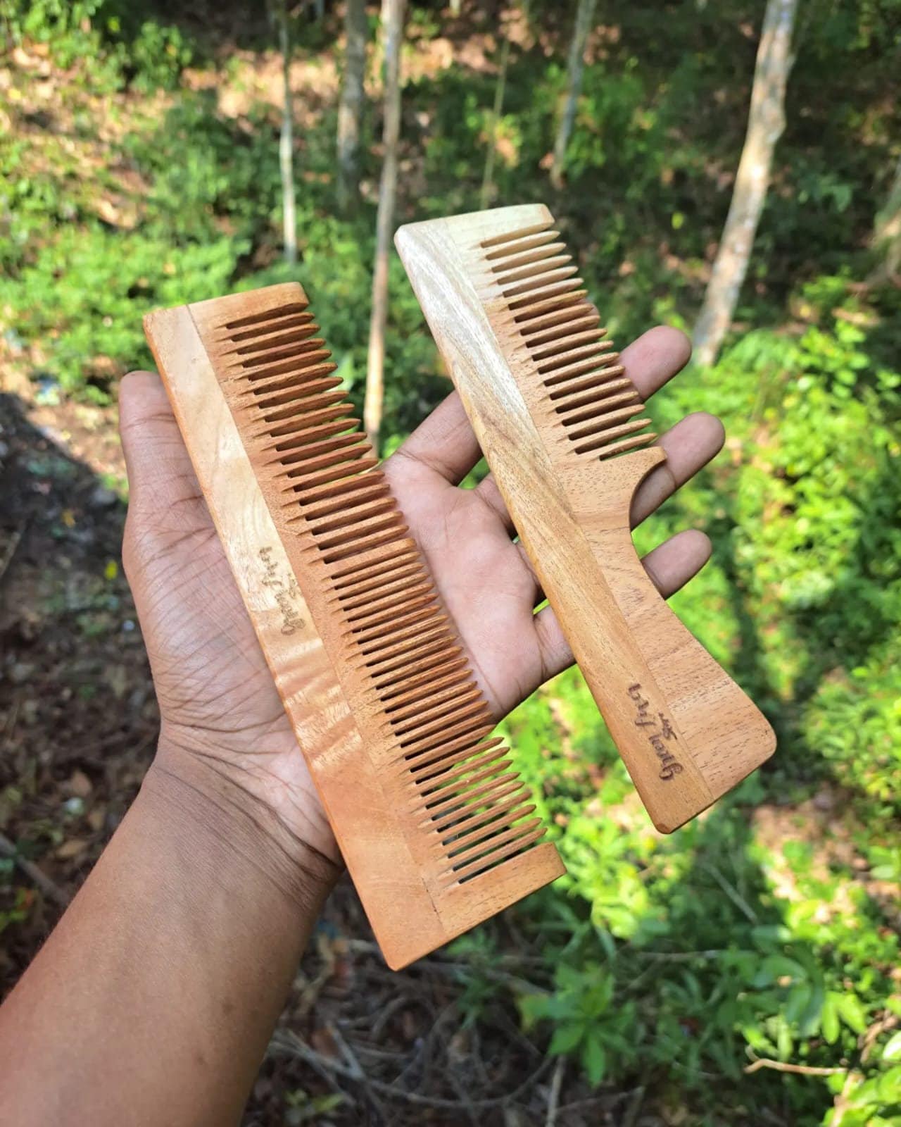 Ayurvedic Handmade Natural Neem Wooden Hair Combs, Wide Tooth Comb With Handle, Eco-Friendly, 100 % pure