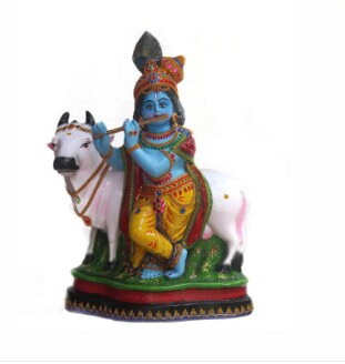 Krishna Idol with Cow in Fibre  - 60 CM height , Krishna Murti, Home Decor, Vishu, Onam, Vintage Style Wall Decor