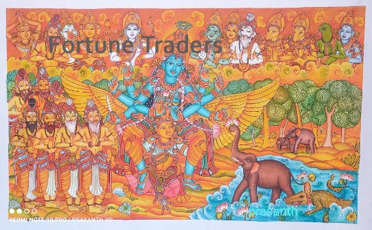 Kerala Original  Mural Painting Gajendra Moksham  Artwork, Canvas Rolled, Wall Decor